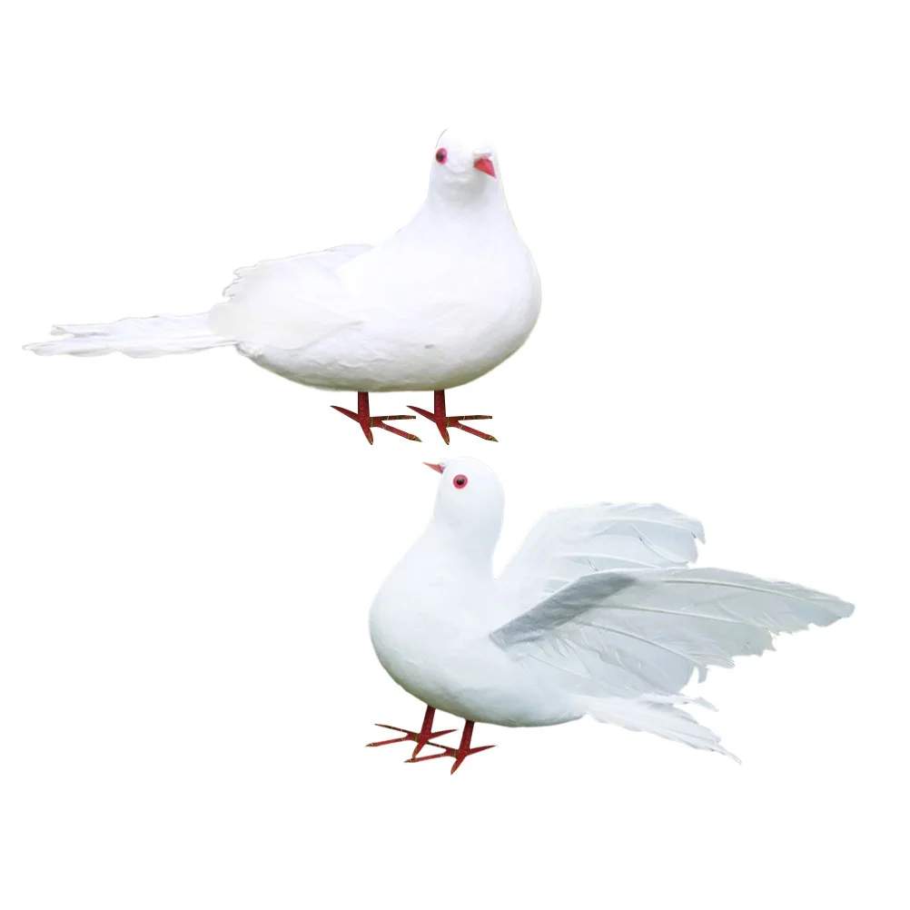 

2Pcs Artificial White Doves Feathered Birds Peace Pigeons Photo Props for Wedding Home Garden Decoration