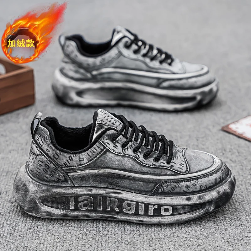 CYYTL Меховая мужская обувь Теплые зимние кроссовки Повседневные кожаные уличные