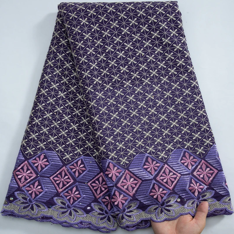 

Фиолетовая африканская швейцарская вуаль кружевная ткань с вышивкой Африканская Хлопковая кружевная ткань для свадьбы 2023 высокое качество 5 ярдов сухое кружево Y3266