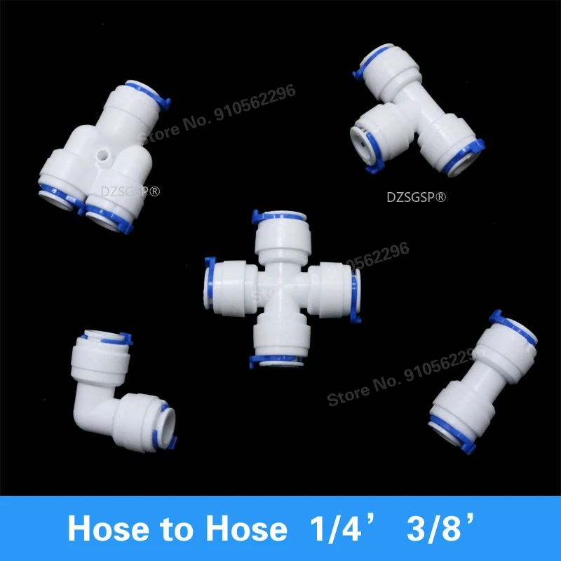 RO Water  Hose Connection Straight Elbow Tee Cross 1/4" 3/8" Coupling Plastic Quick Pipe Fitting Reverse Osmosis Connector