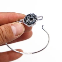 new luxury punk natural gravel silver color open bangle copper adjustable for women cuff wrist bracelet jewelry 1pc wholesale
