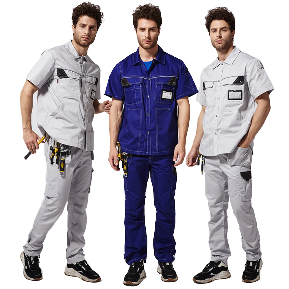 Summer Welder Suit Cargo Work Clothing Shirts and Pants Short Sleeve Wear-resistant Auto Repair Workshop Uniform Sets
