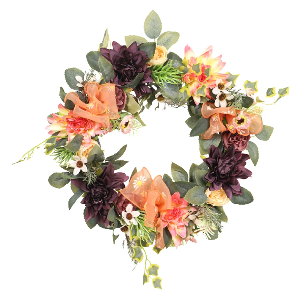 

1PC Lifelike Purple Dahlia Garland Door Hanging Simulated Wreath Garland Decor