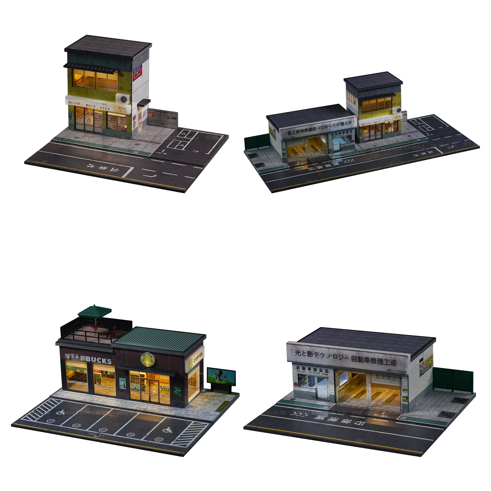 Модель автомобиля гаража улица кафе мастерская для ремонта рождественские