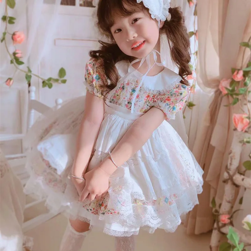 

Baby Girls 2022 Summer Spanish Lolita Princess Dress Children Floral Printed Birthday Party Ball Gown Kids Boutique Frocks y441
