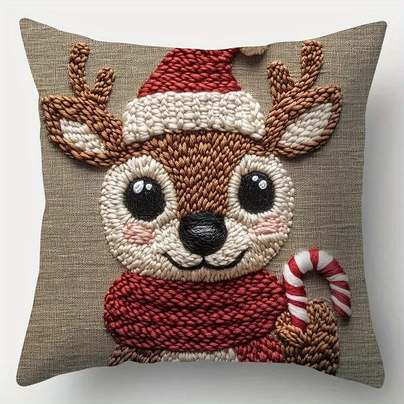 Наволочки полиэстер велюр 40x40 см с новогодней вышивкой