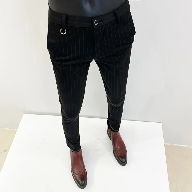 Брюки мужские деловые в полоску, Повседневные Классические строгие офисные брюки, облегающая уличная одежда, высокого качества от AliExpress RU&CIS NEW