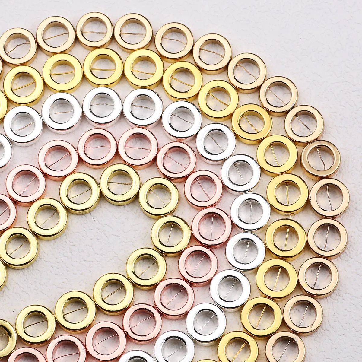 Позолоченные полые круглые гематита из натурального камня бусины россыпью