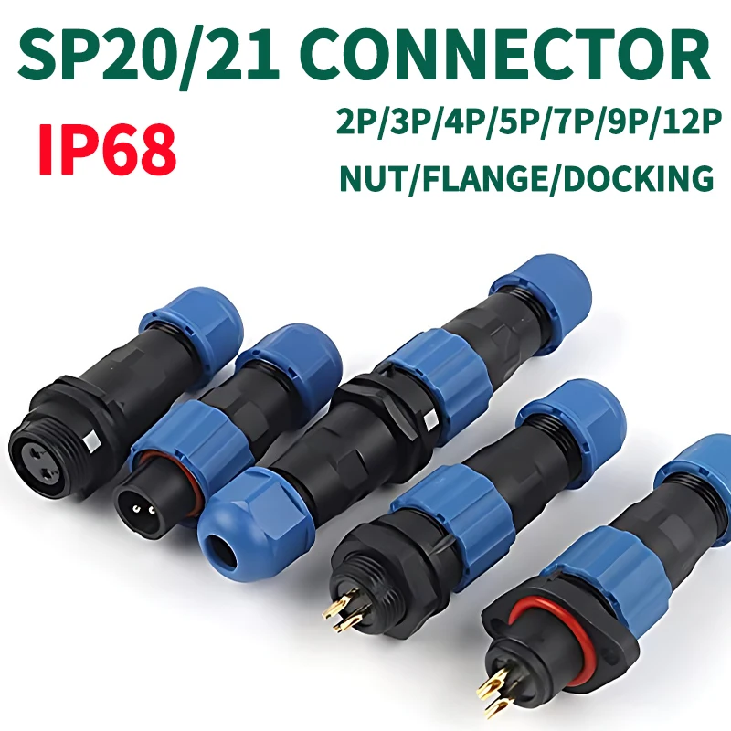 

IP68 SP21 SP20 Connector Docking/Back Nut/Flange Type Waterproof Male Female Butt Aviation Socket Plugs 2/3/4/5/6/7/9/12Pins
