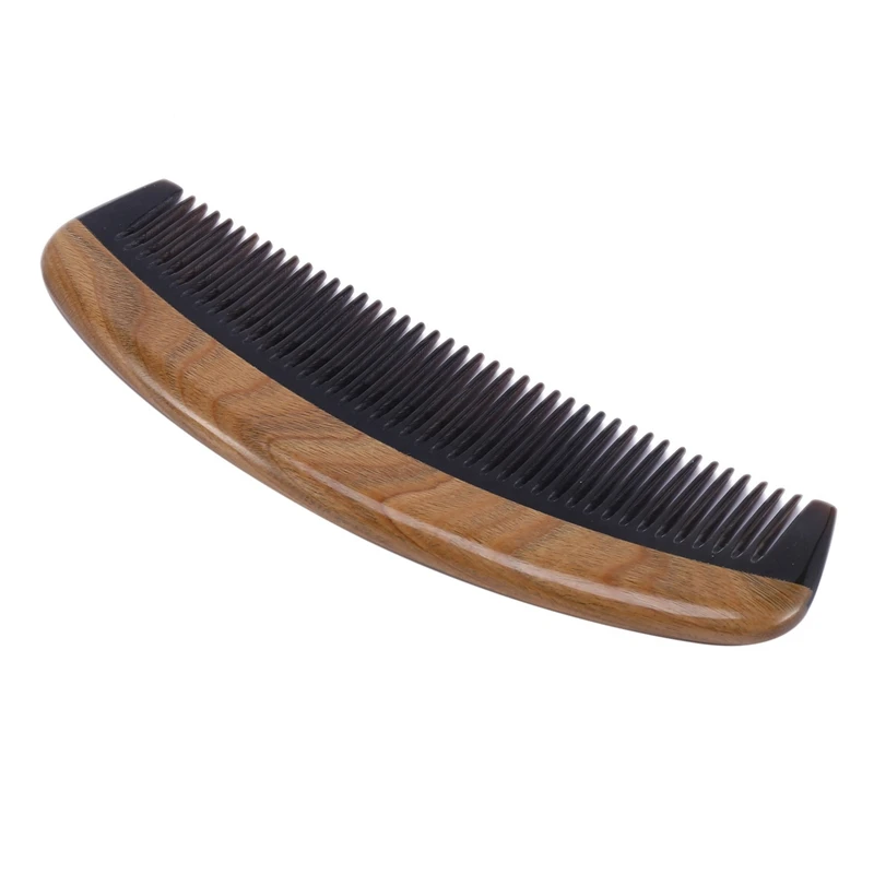 

2X Natural Green Sandalwood Horn Comb Sandalwood Straight Hair Comb Hairdressing Tools Horns And Wooden Comb
