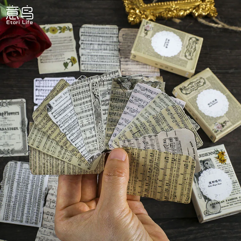 

24 Pcs/box Retro English Sheet Music Decorative Stickers Vintage Newspaper Poster Scrapbooking Label Diary Art Journal Planner