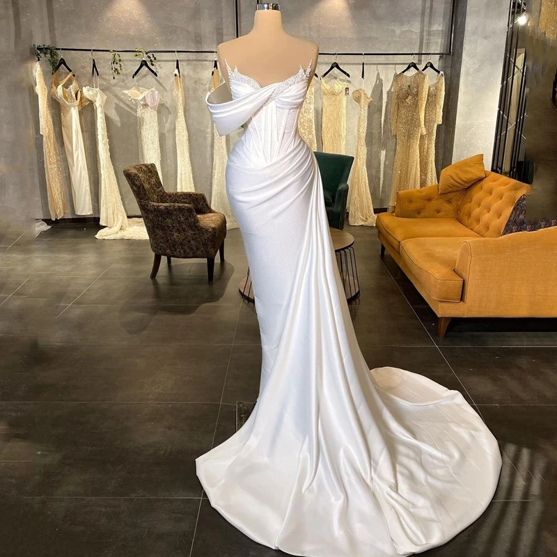 

MisShow White Formal Dresses Mermaid Sexy Women Satin Evening Party Dress Elegant Slim Tight Prom Gown Vestido