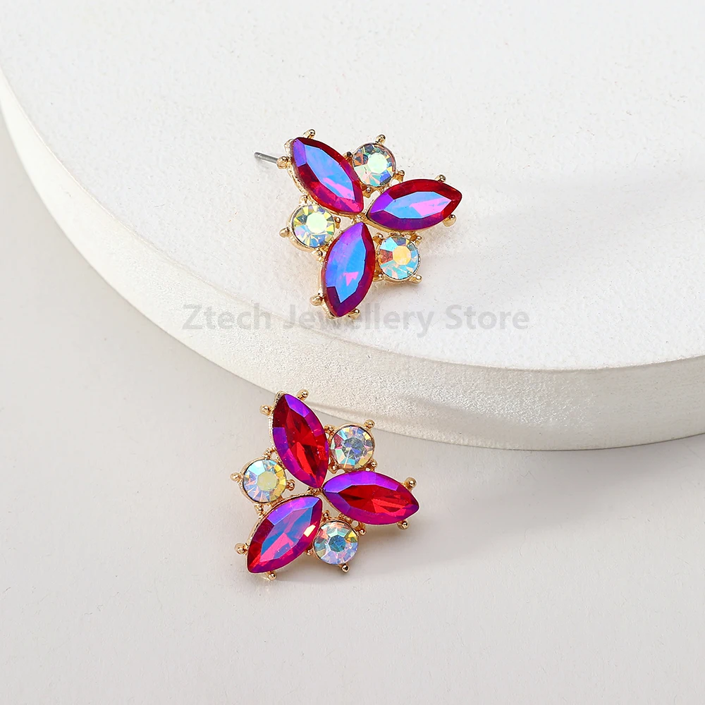 Корейские Модные Элегантные Блестящие Стеклянные Декоративные Серьги-гвоздики