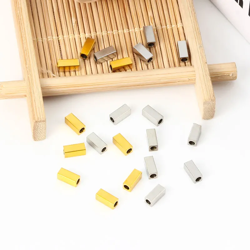 Stainless Steel Square Cube Bead Hole Spacer Loose Beads For Jewelry Making Supplies Accessories DIY Necklace Bracelet Findings