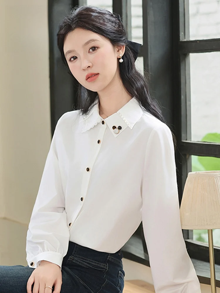Женские рубашки с длинными рукавами French sle High Sense осень 2024 новая белая рубашка Design