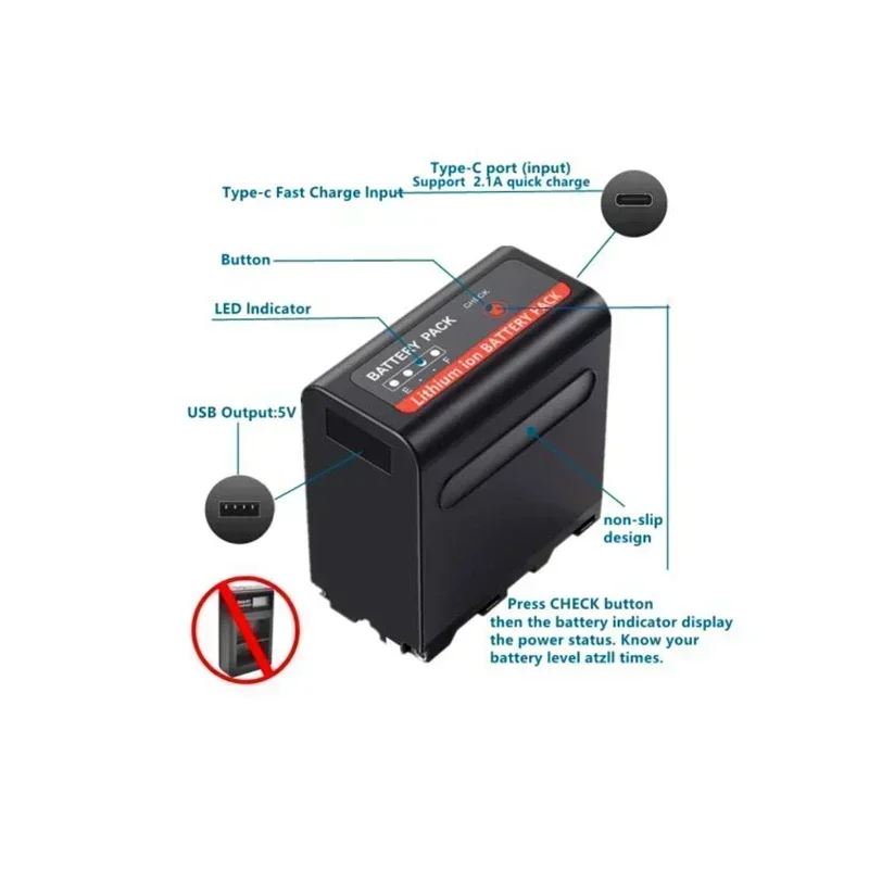 Аккумулятор 15000 мАч NP-F980 F960 F970 NPF980 с USB-выходом для зарядки подходит Canon CCD-TRV35 TRV940