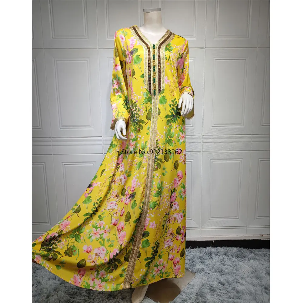 

Fashion Floral Print Muslim Dress Women Dubai Arab Abaya Dubai Arabic Turkey Moroccon Kaftan Islamic Clothing India Gown Robe