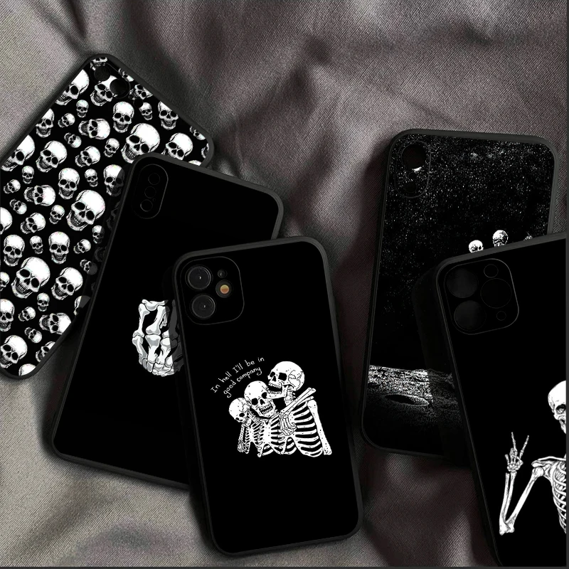 

Funny Skull Human Skeleton Phone Case For iPhone 13 12 11 Pro Mini X XR XS Max SE 6 6S 7 8 Plus Carcasa TPU Funda Cases