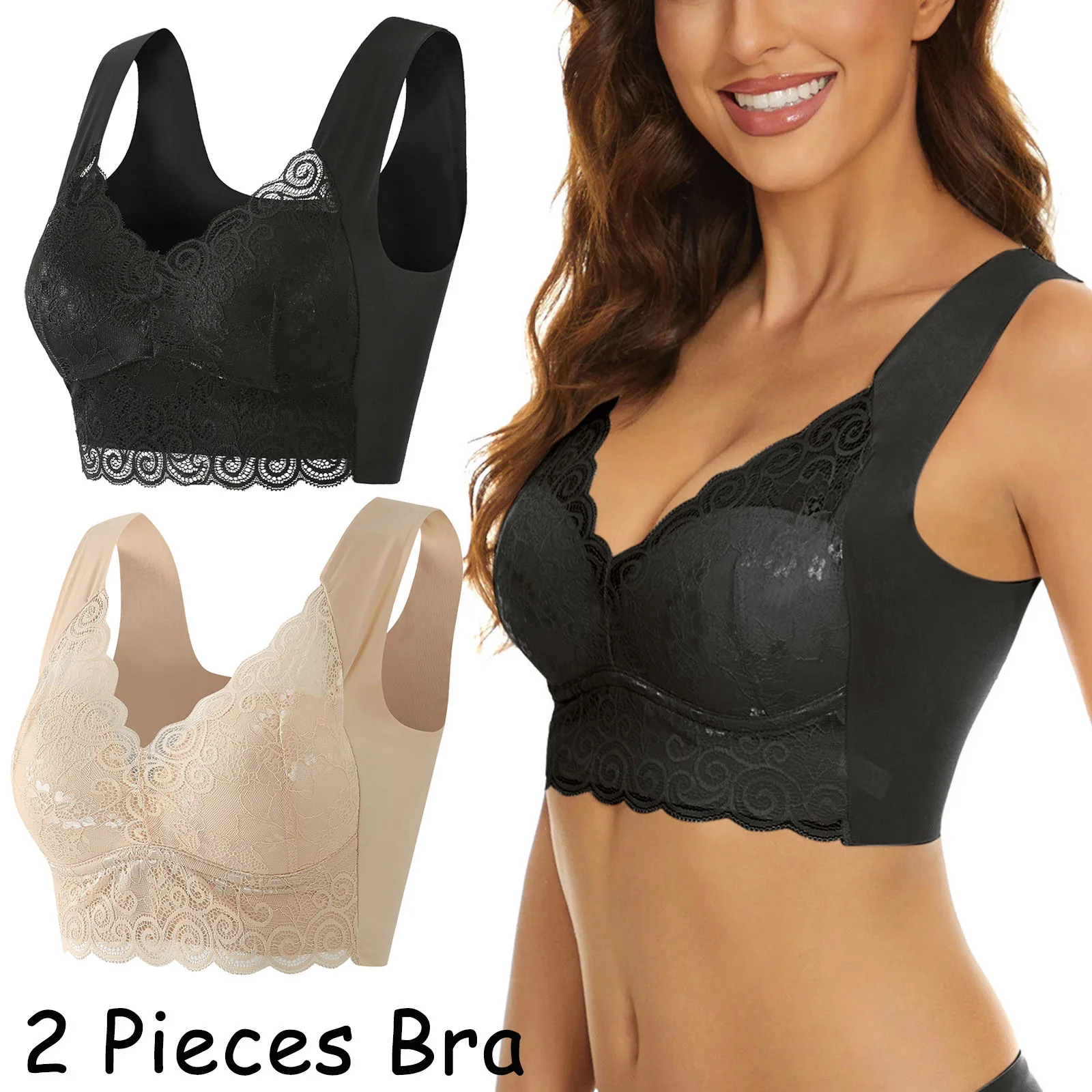 

2 Pieces Lace Bra Bra Women Underwear Bralette Crop Top Sexy Female Bra Large Top Female Push Up Brassiere Keyhole Bra