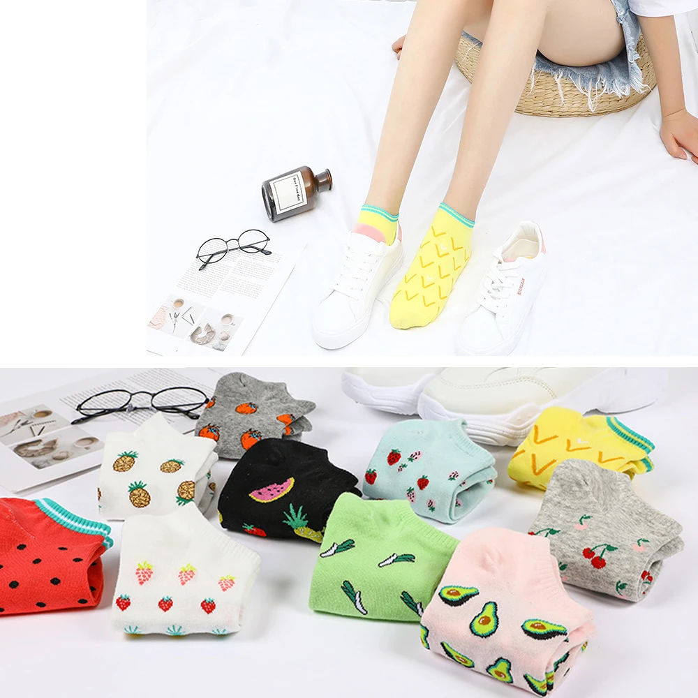 

10 Pairs/Lot New Fashion Woman Socks Girl’s Novelty Cartoon Pattern Funny Socks Ladies Cute Fruit Boat Socks Female Cotton Socks