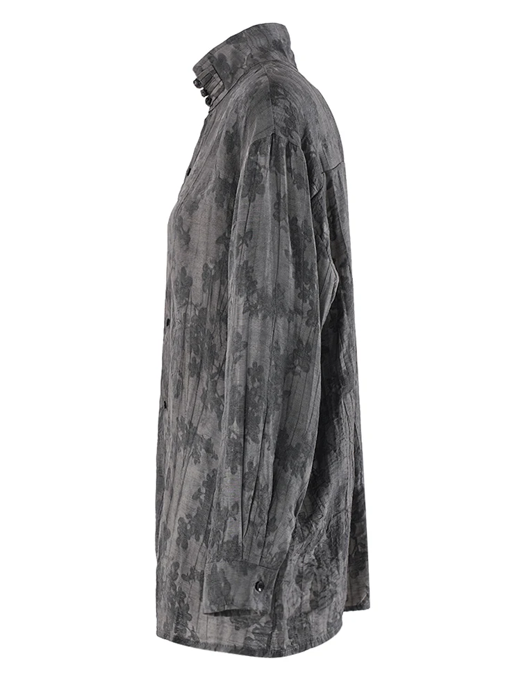 [EAM] Женская серая тонкая винтажная блузка большого размера с пряжкой новая