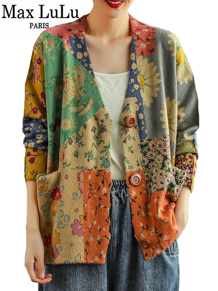 Женский винтажный кардиган Max LuLu вязаный свитер с цветочным принтом и V-образным