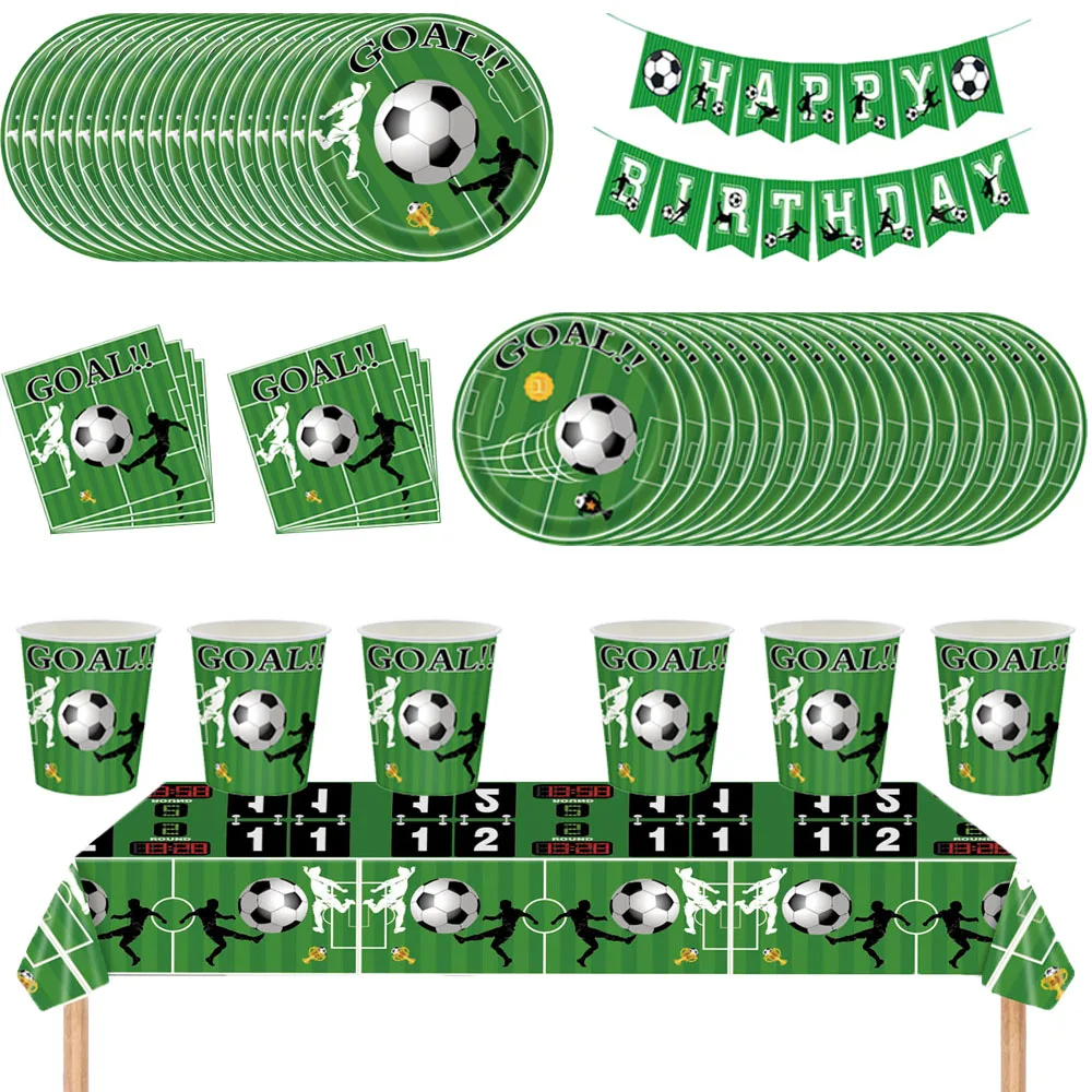 Зеленая футбольная тема украшения для дня рождения набор одноразовой посуды
