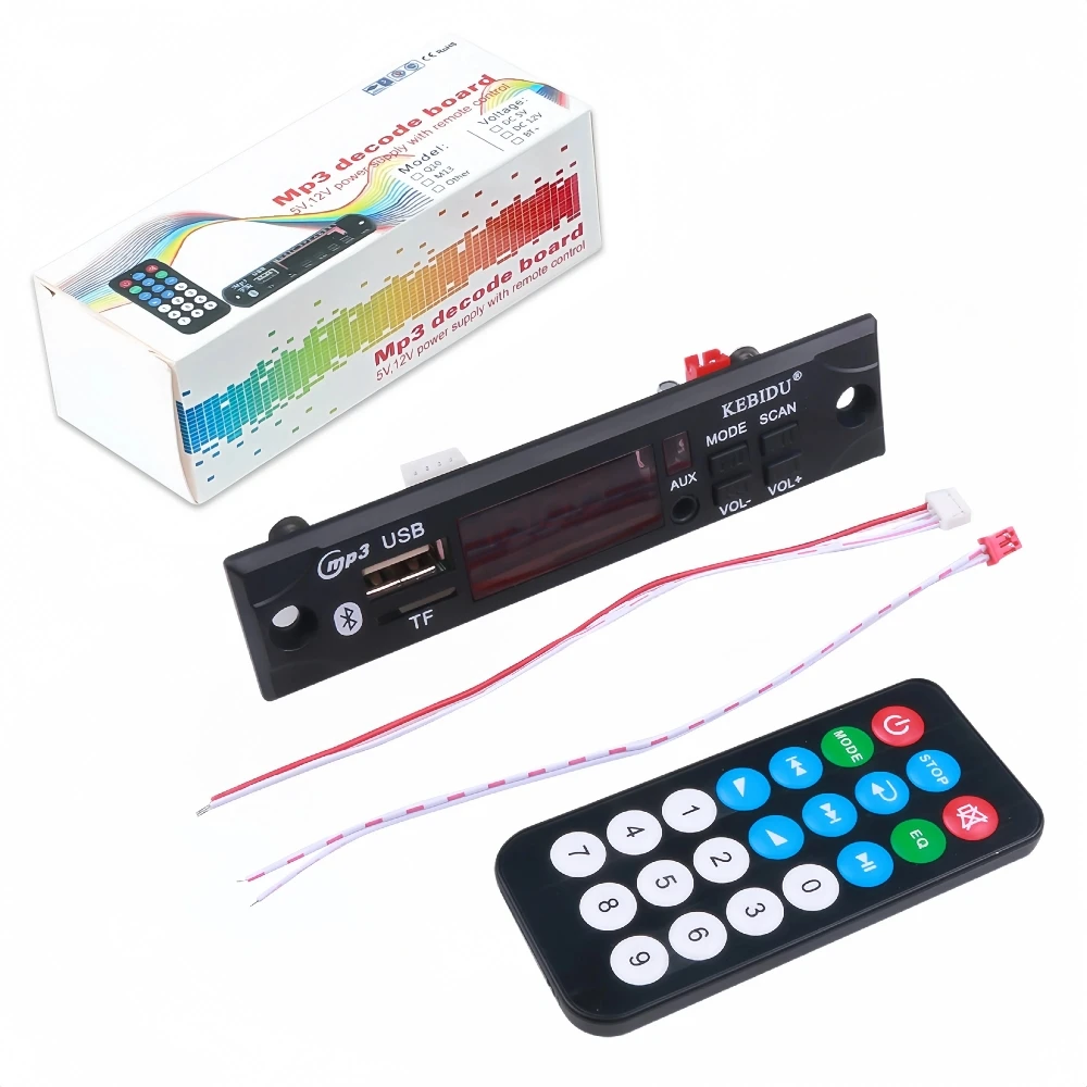 Kebidu Bluetooth 5 0 Автомобильный MP3-плеер декодер плата с диктофоном FM-радио и пультом