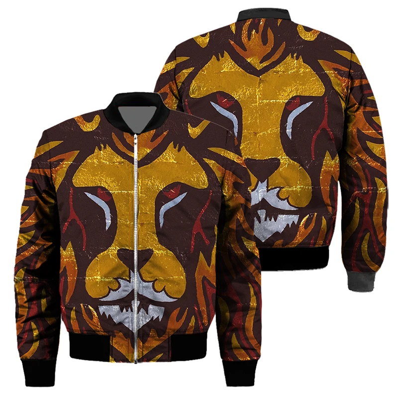 Men 3D Padded Jacket Cotton Spring Autumn Winter Warm Digital Print Animal Lion Fashion Quilted Coat Streetwear Bomber Outerwear