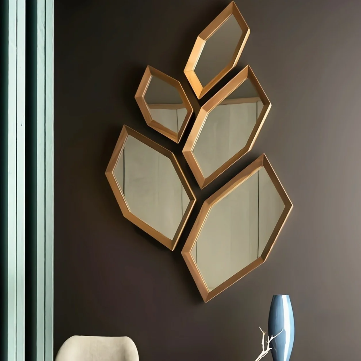 

Decorative mirror wall hanging dining room background wall light luxury combination art special-shaped living room wall mirror