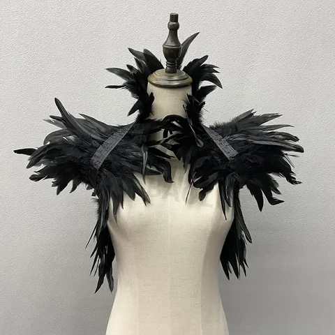 Шаль с натуральными перьями для женщин, роскошный наплечный платок в стиле панк/готика, для косплея, Хэллоуина, черный