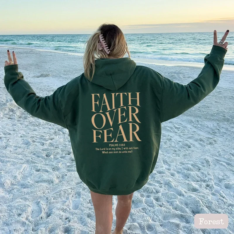 FAITH OVER FEAR Autumn European and American foreign trade simple plain color letter printed hooded men's women's top hoodie