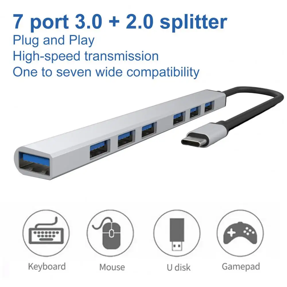 

USB Splitter Multiport Plug And Play Driver-free 5.0Gb/s Data Transfer Compact 7 in 1 USB C Hub Adapter Computer Accessories