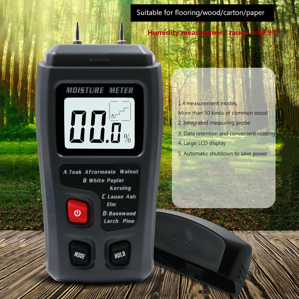 

Digital Moisture Testing Professional Wood Damp Measure Tool Portable Tree Density for Hardwood Flooring Cabinets Furniture