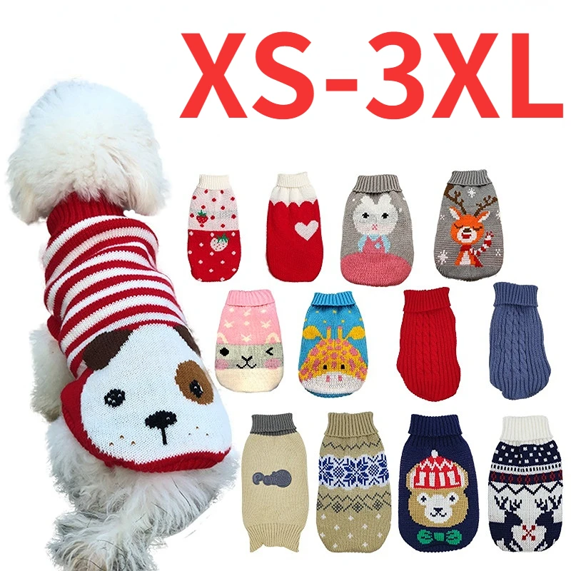 

Winter Cartoon Cat Dog Clothes Warm Christmas Sweater For Small Yorkie Pet Clothing Coat Knitting Crochet Cloth XS-3XL