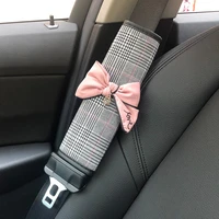 1pc diamond bowknot universal car safety seat belt cover plaid fabric shoulder pad styling seatbelts protective car accessories