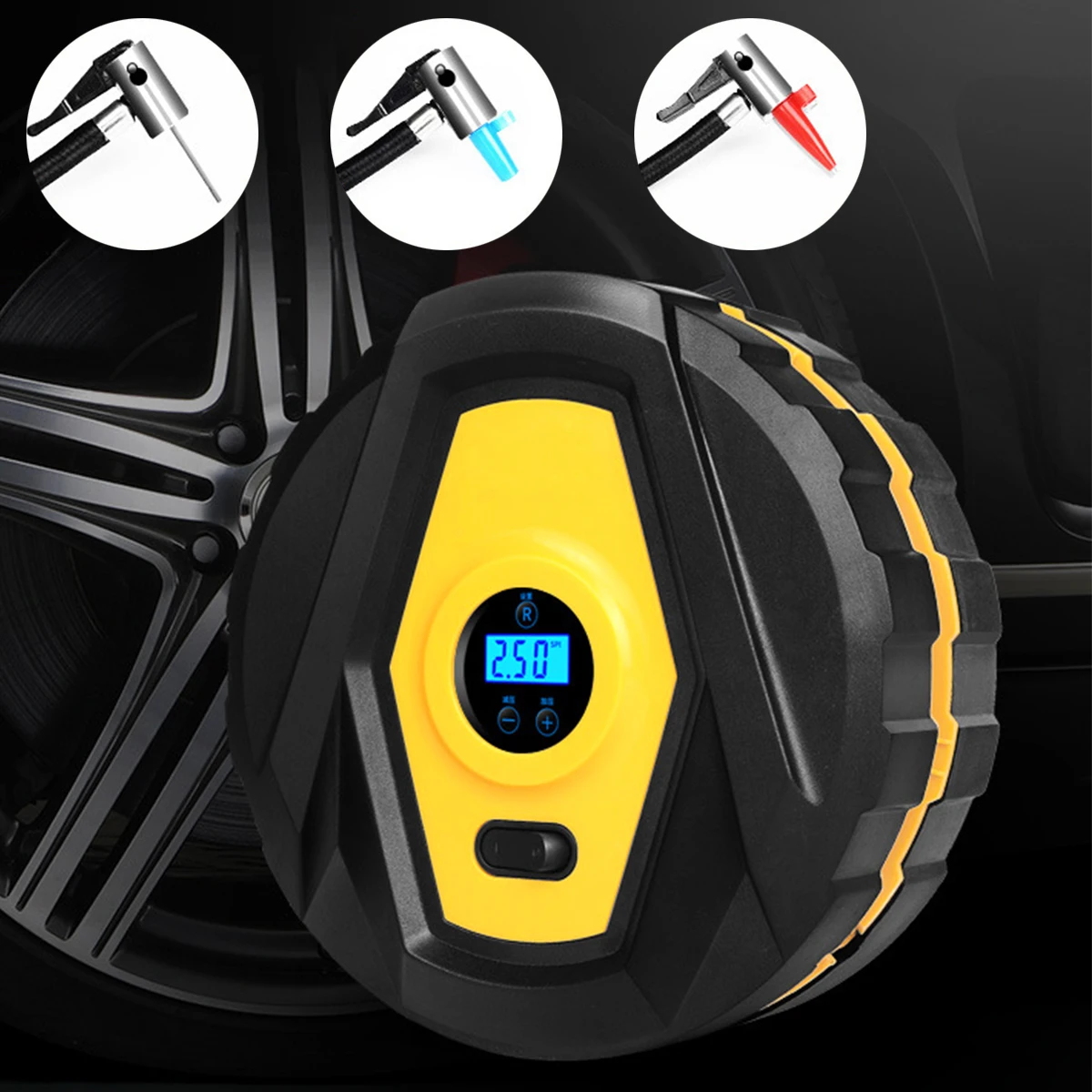 

New Air Compressor Tire Inflator 12V Car Tyre Fast Inflator Pump Digital Tire Inflator with LED Light and 3 Nozzles Adaptor