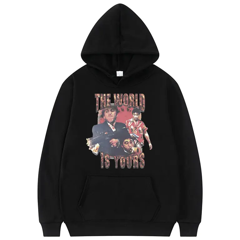 

Classic Retro Men Scarface Tony Montana Big Guns Little Friend Hoodie Man Vintage Hoodies Men's Pacino Gangster Movie Sweatshirt