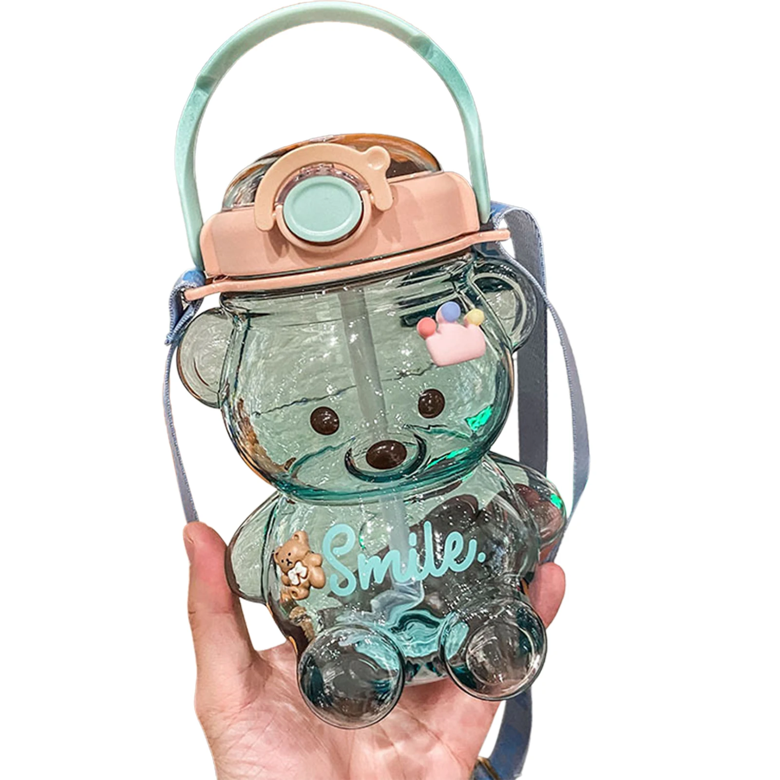 

Large Water Bottles with Straw Cute Bear Straw Drinking Bottles Portable Cartoon Kids Water Bottle for Camping Shopping Hiking