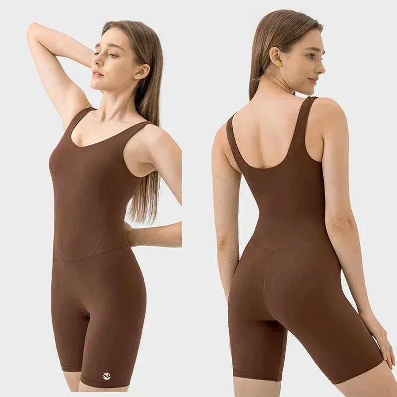 Hsoul Yoga neue Damen Комбинезоны mit evrlue Double Six High Elastic Stoff und Butt-Lifting Dreiviertel-Onesies Brust polster