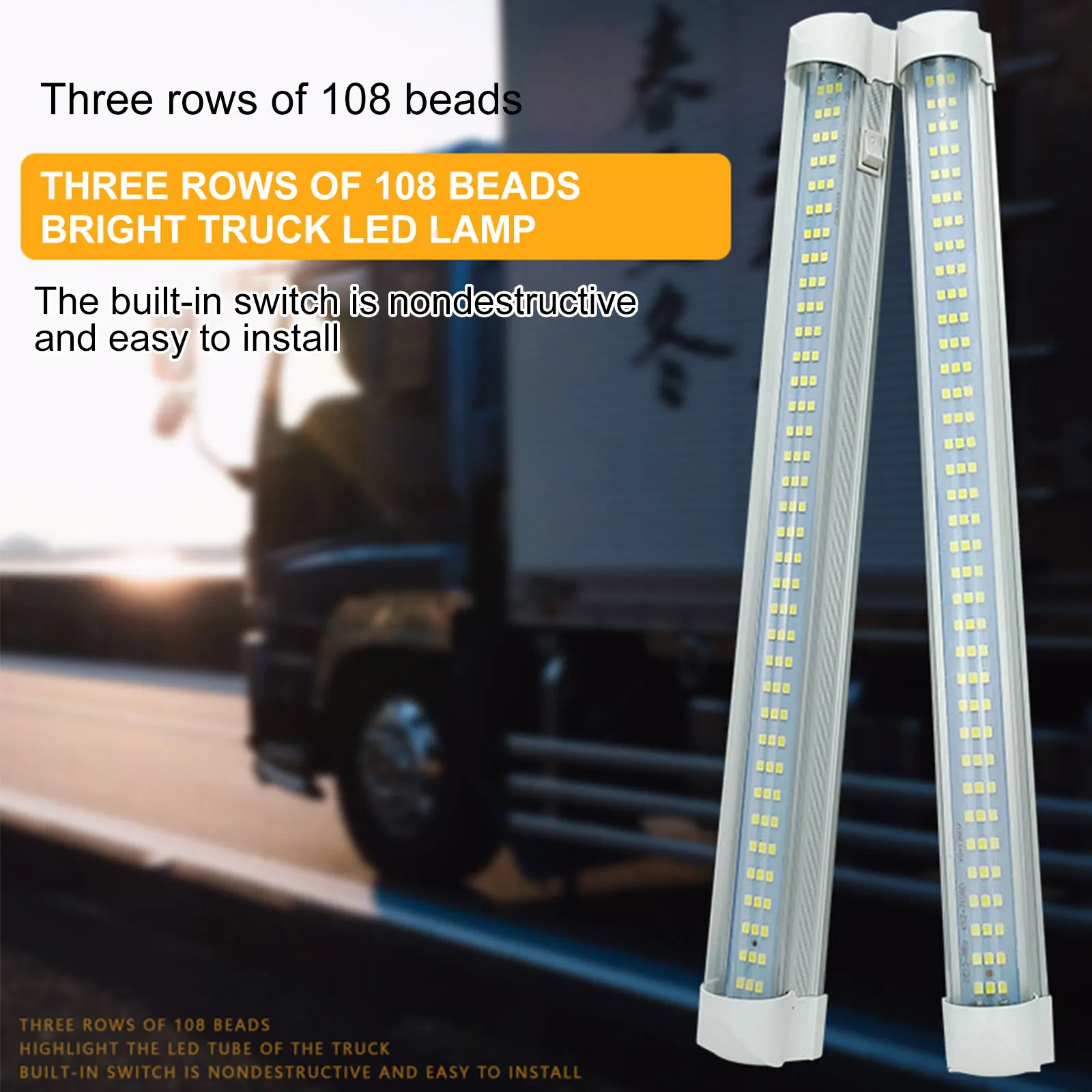 

108 LED 12V Car Interior Led Light Bar White Light Tube with Switch for Van Lorry Truck RV for Camper Boat Indoor Ceiling Light