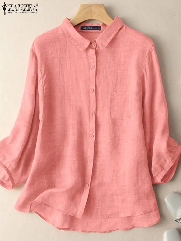 

Модная рубашка ZANZEA с пышными рукавами, Весенняя женская блузка с отложным воротником, Женские Элегантные повседневные свободные топы, Офисная туника, рубашка 2023