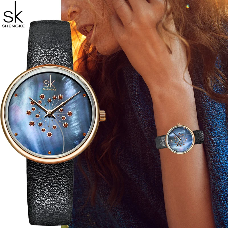 Shengke Fashion Design Women's Watches Creative Leather Strap Woman Quartz Wristwatches Ferris Wheel Dial Ladies Clock Reloj