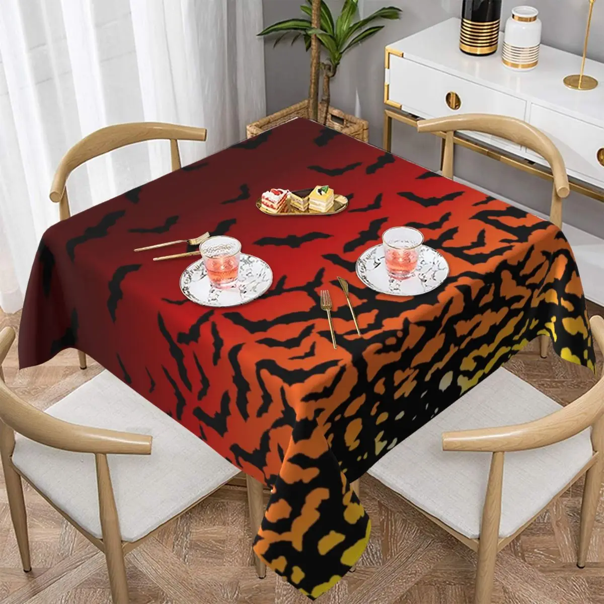 

Halloween Tablecloth Bat Sunset Creatures Of The Night Square Print Table Cover Spring Cheap Protection Polyester Table Cloth