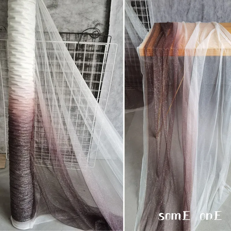 

Shiny Tulle Fabric Brown White Gradient DIY Background Decor Curtain Scarf Headdress Veil Skirt Wedding Dress Designer Fabric