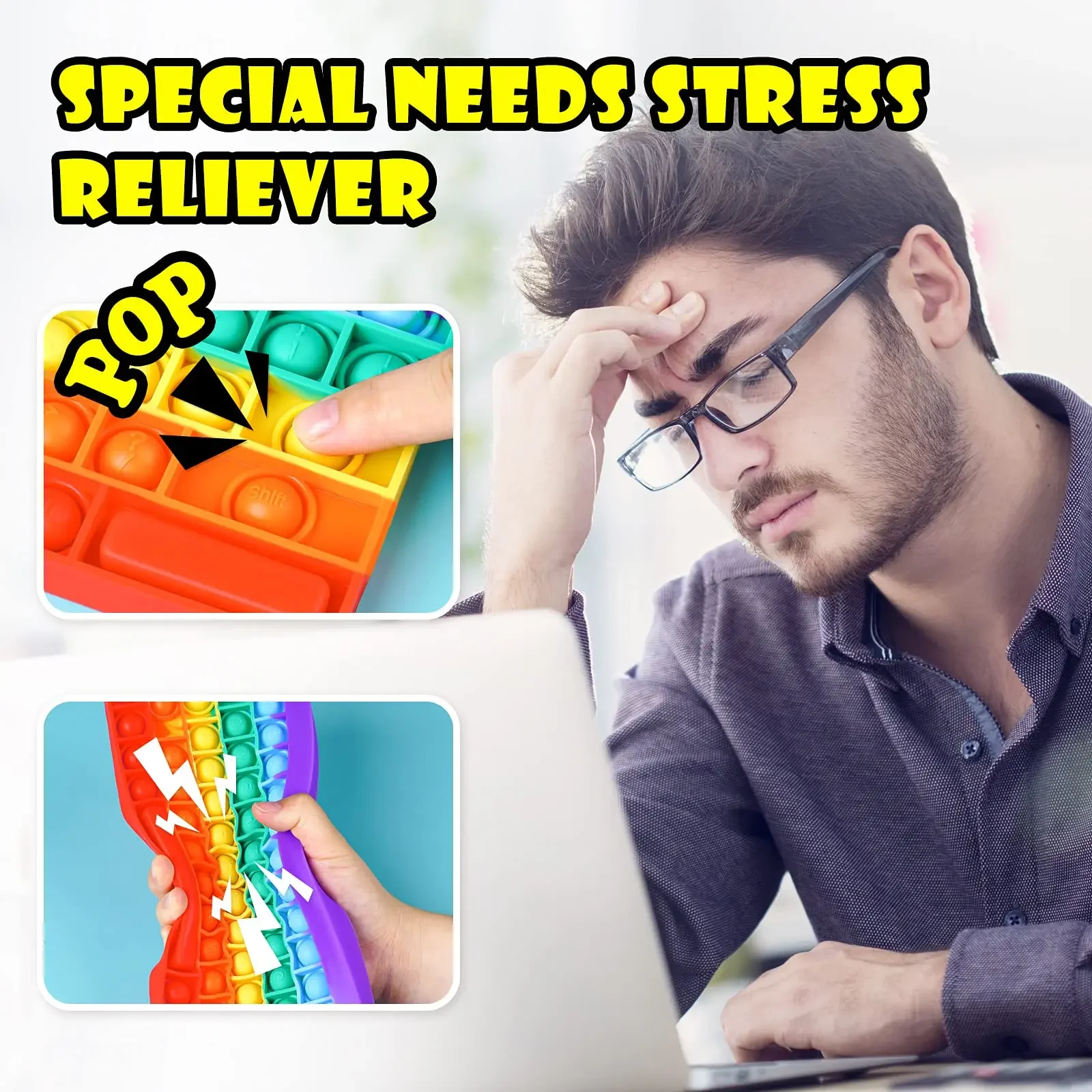 Keyboard Push Bubble Fidget Sensory Toys Rainbow Popping Silicone Game Toy Anxiety &amp Stress Reliever Autism for Kids and Adu