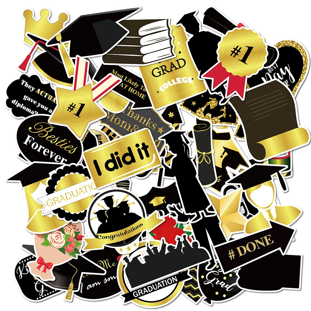 

WT039 50pcs University Happy Graduation Party PVC Waterproof Skateboard Luggage Stickers Computer Labels School Party Supplies