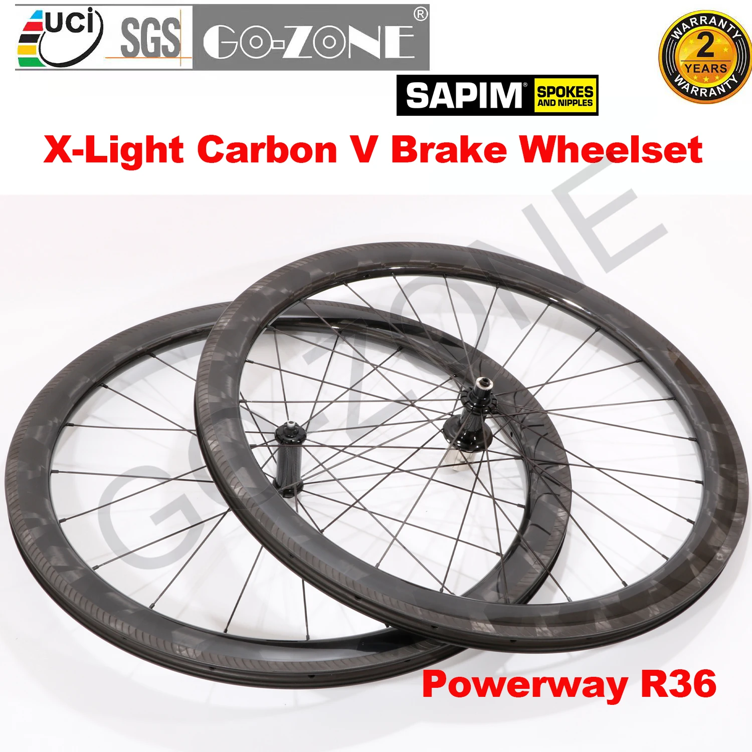 Комплект колес X-Light Carbon 700c с V-образным тормозом ширина 26 мм Sapim прямая тяга Powerway R36