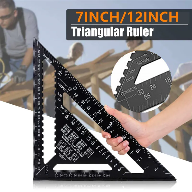 7/12inch Triangle Ruler 90 Degree Square Ruler Aluminum Metric Angle Protractor Miter For Carpenter Saw Guiding Measurement Tool