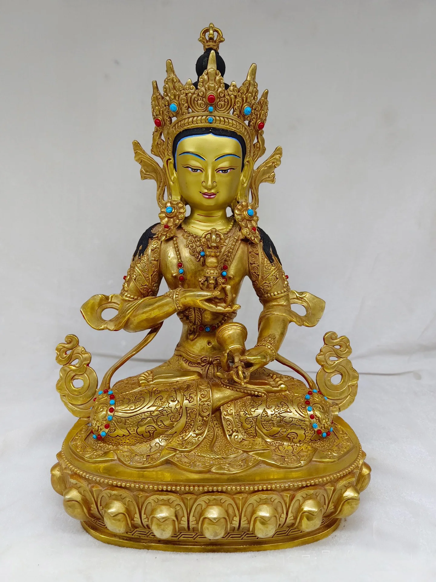 

33CM large Tibet Nepal GOOD god Buddha statue Buddhism Family protection Vajrasattva all-powerful Buddha copper gold-plating